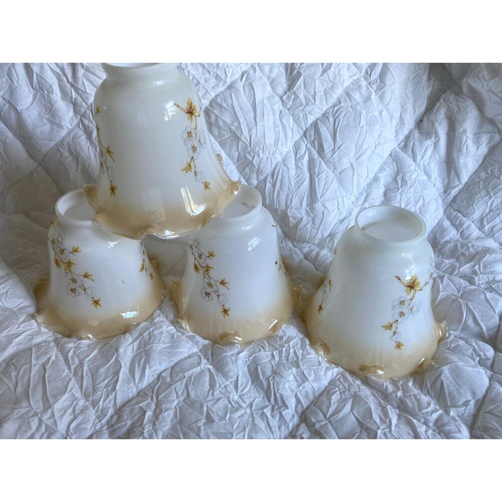 vintage milk glass lamp shades featuring a hand-painted floral dogwood design